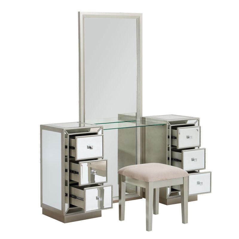 Sliver Glass Vanity Set 15.74" Wide Make-up Vanity with 6 Storage Drawers Clearhalo 'Bedroom Furniture' 'furn' 'furn_makeup_vanities' 'Furniture' 'Makeup Vanities' 'makeup_vanities' 1200x1200_4765b74b-459e-4411-95f2-65b26fc79117
