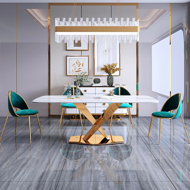 グラムスタイルの石造りの家具1/5/7/9/PCS布張りの椅子付きの長方形のダイナーテーブル