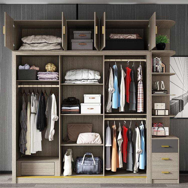 Brown Glass Door Storage Cabinet Contemporary Sliding Door Wardrobe for Home