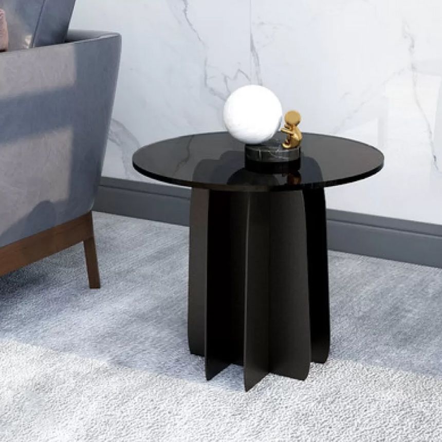 Moderner runder Couchtisch, runder Kaffee- und Cocktailtisch mit Glasplatte für das Wohnzimmer