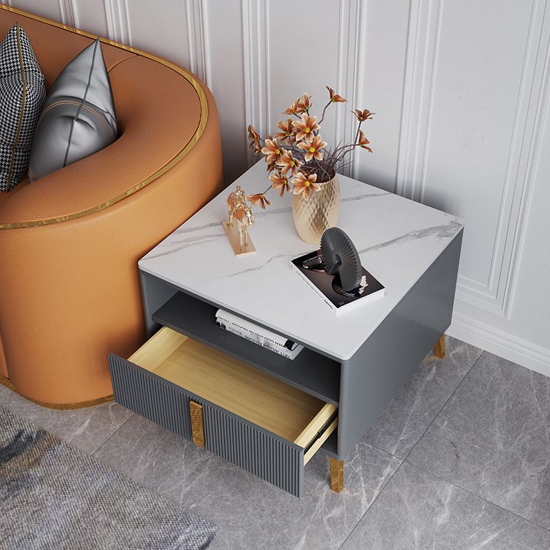 4 Legs Glam Side Table Stone Top Side Table with Shelf and Drawer Clearhalo 'Coffee & Accent Tables' 'End & Side Tables' 'end_side_tables' 'furn' 'furn_end_side_tables' 'Furniture' 'Living Room Furniture' 1200x1200_47714341-3720-428c-bb69-f9c80d6f66c4
