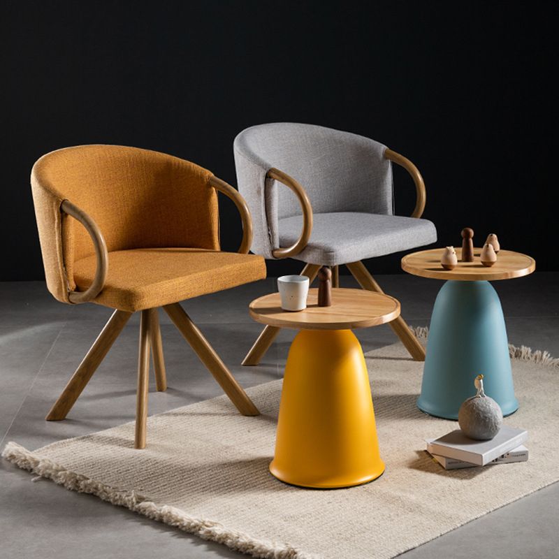 Nordic Style Round Coffee Table Wood Color Rubber Wood Top and Metal Base Cocktail Table Clearhalo 'Coffee & Accent Tables' 'End & Side Tables' 'end_side_table' 'end_side_tables' 'furn' 'furn_end_side_tables' 'Furniture' 'furniture_end_side_table' 'Living Room Furniture' 1200x1200_477754b7-b561-436e-8953-c972b4efe2a5