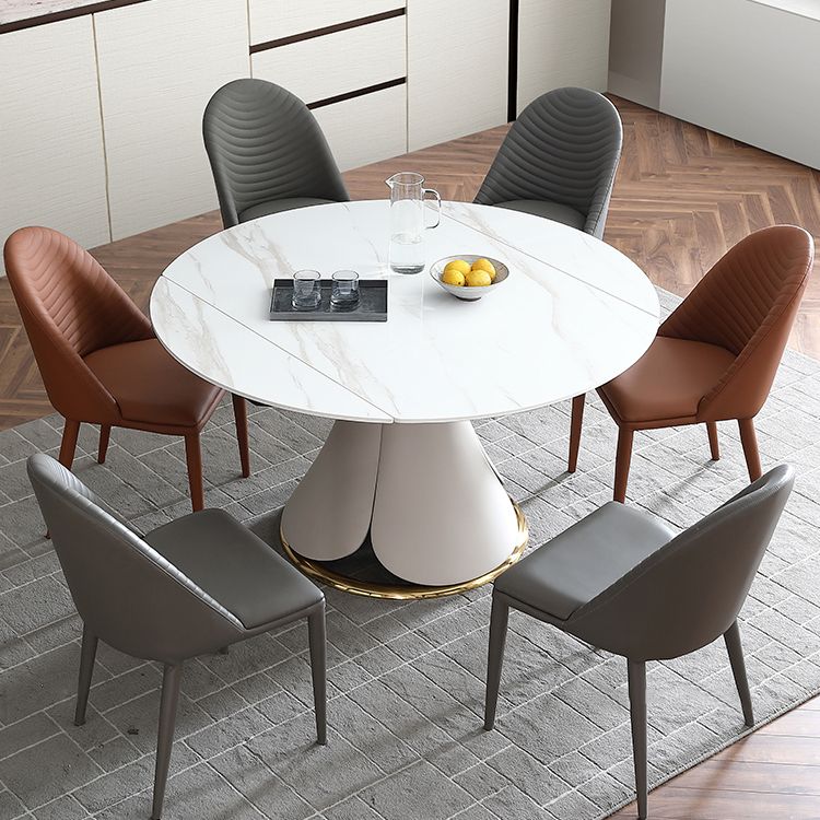 Glam 1/4/5/7 Pieces Scalable Dinette Set with White Sintered Stone Round Dining Table Set Clearhalo 'Dining Room Sets' 'Dining Tables & Seating' 'dining_room_set' 'furn' 'furn_dining_room_set' 'Furniture' 'furniture_dining_room_set' 'Kitchen & Dining Furniture' 1200x1200_477d94d8-74dd-4c80-beea-eea422a4d50e