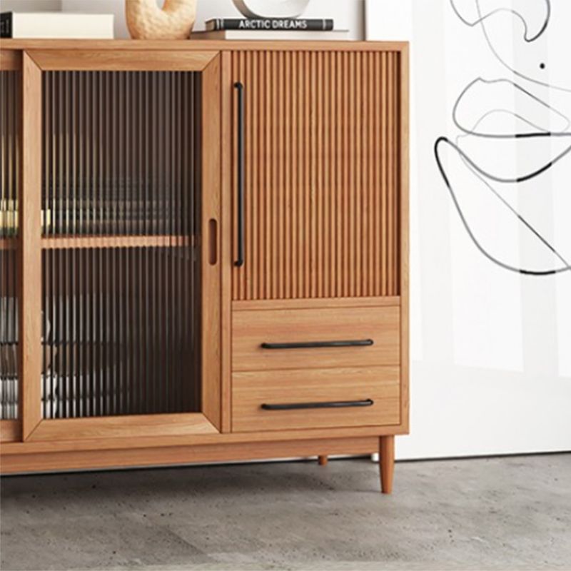 Modern Style Dining Server Pine Solid Wood Server with Glass Doors Clearhalo 'buffet_sideboard' 'Buffets & Sideboards' 'furn' 'furn_buffet_sideboard' 'Furniture' 'Kitchen & Dining Furniture' 1200x1200_4781e167-aaf9-413e-8b75-928e147f0766
