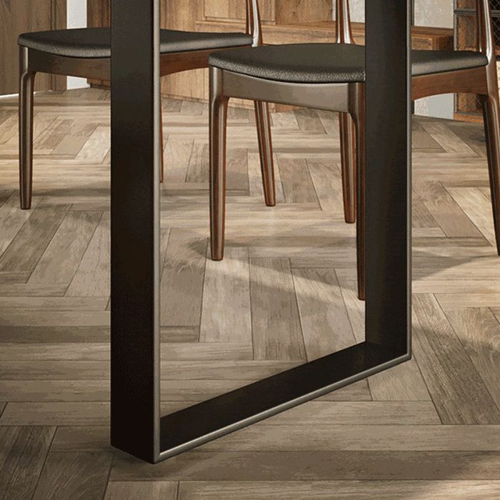 Mesa de comedor de madera Top de mesa industrial con base de trineo en negro