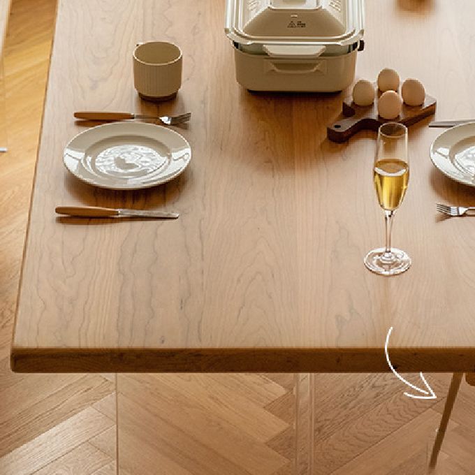 Rechthoekige eettafel met acrylbasis, moderne houten tafel voor de keuken