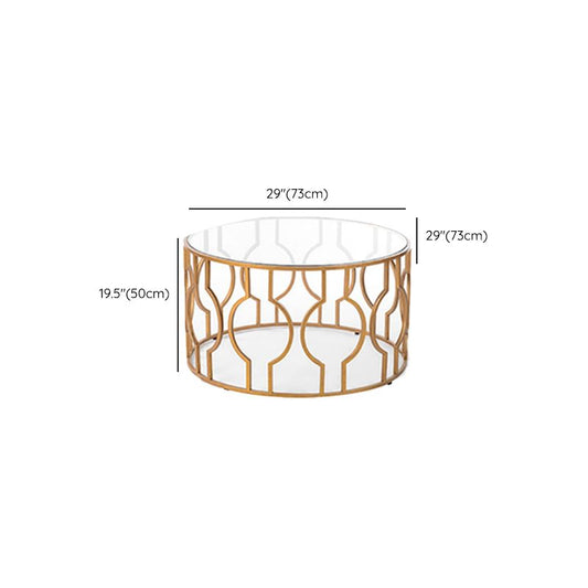 Contemporary Round Glass Coffee Table Brass Metal Frame 1 Single Cocktail Table Clearhalo 'Coffee & Accent Tables' 'Coffee Tables' 'coffee_tables' 'furn' 'furn_coffee_tables' 'Furniture' 'Living Room Furniture' 1200x1200_478b4791-892d-4d2f-8c3d-20816d1b62af