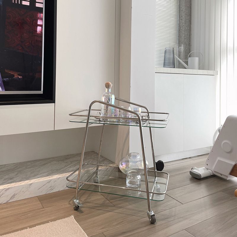 Modern Glass End Slide Table 2-Tier Corner Table with Storage