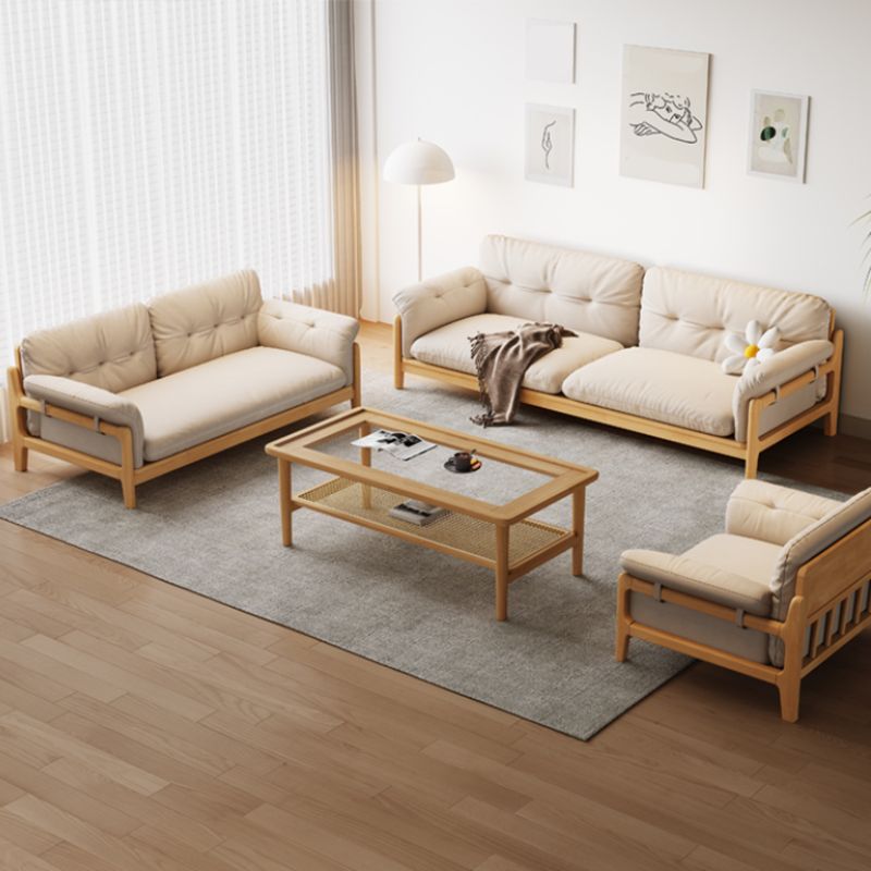 Solid Wood Tufted Settee Flared Arm Beige Cushions Sofa -39.4" H Clearhalo 'furn' 'furn_sofas' 'Furniture' 'Living Room Furniture' 'Sofa' 'sofas' 1200x1200_47917223-e98e-40a1-9b95-923877fd02f6