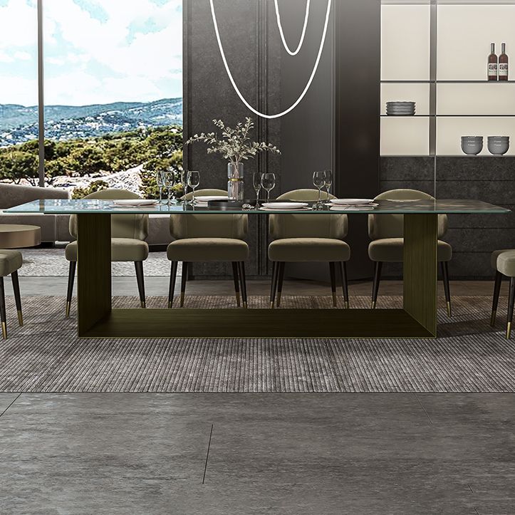 Rectangle Traditional Luxury Dining Table Green Sintered Stone Table with Trestle Base Clearhalo ' dining_table' 'Dining Tables & Seating' 'Dining Tables' 'furn' 'furn_dining_table' 'Furniture' 'furniture_dining_table' 'Kitchen & Dining Furniture' 'kitchen&dining_furn' 'kitchen' 'kitchen_dining_table' 1200x1200_4792805e-fee9-482b-9f9a-996f7d6a0473