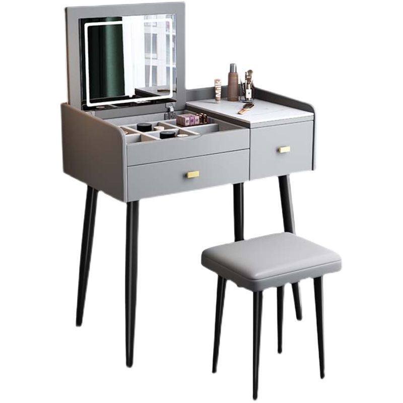 Flip Vanity in marmo singolo con sgabello imbottito Specchio a specchio da vanità