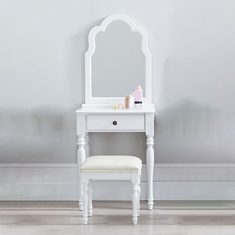 Mesa de tocador de madera de 23.6 "W Juego de mesa de maquillaje de tocador de 1 cañón con espejo y taburetes