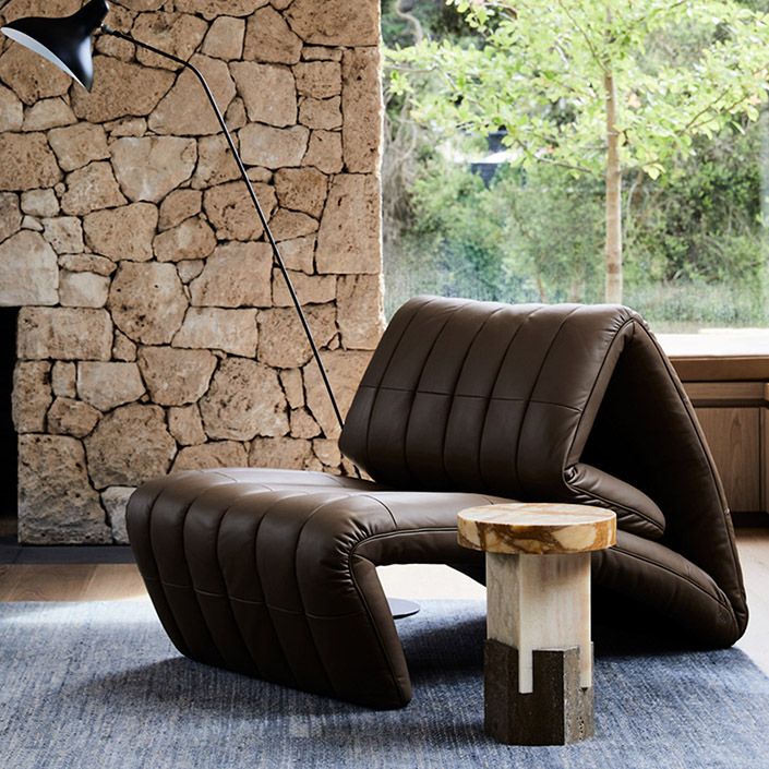 Sedia reclinabile in metallo in cuoio contemporaneo