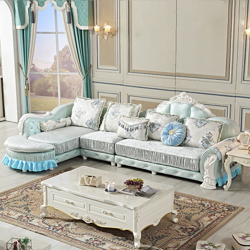 Divano a 4 posti in legno tradizionale di divano braccio svasato con cuscini