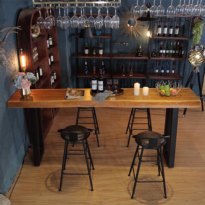 Pine Wood Bar Dining Table Industrial Bar Dining Table with Black Sled Base Clearhalo 'Bar Furniture' 'Bar Tables' 'bar_tables' 'Furniture' 'furniture_bar_tables' 'Kitchen & Dining Furniture' 1200x1200_47a29027-c211-474b-bd76-4167dd4e34ea