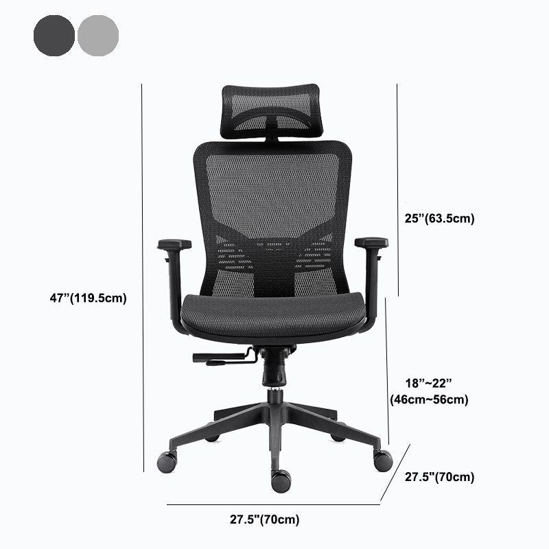 Chaise de bureau rotative en maille avec dossier haut noir, chaise de travail avec roulettes