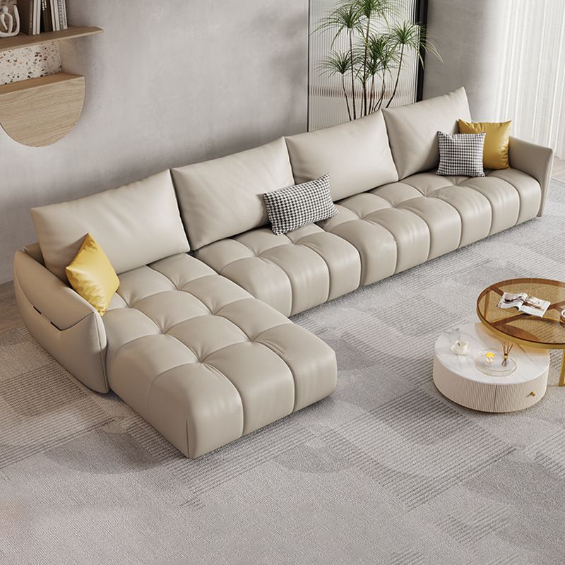 Nordic Pillows Square Arm Living Room Faux Leather Stationary Seating Clearhalo 'furn' 'furn_sectionals' 'Furniture' 'Living Room Furniture' 'Sectionals' 1200x1200_47a6ae14-48e2-4d7c-96b1-db5e933dbfb6