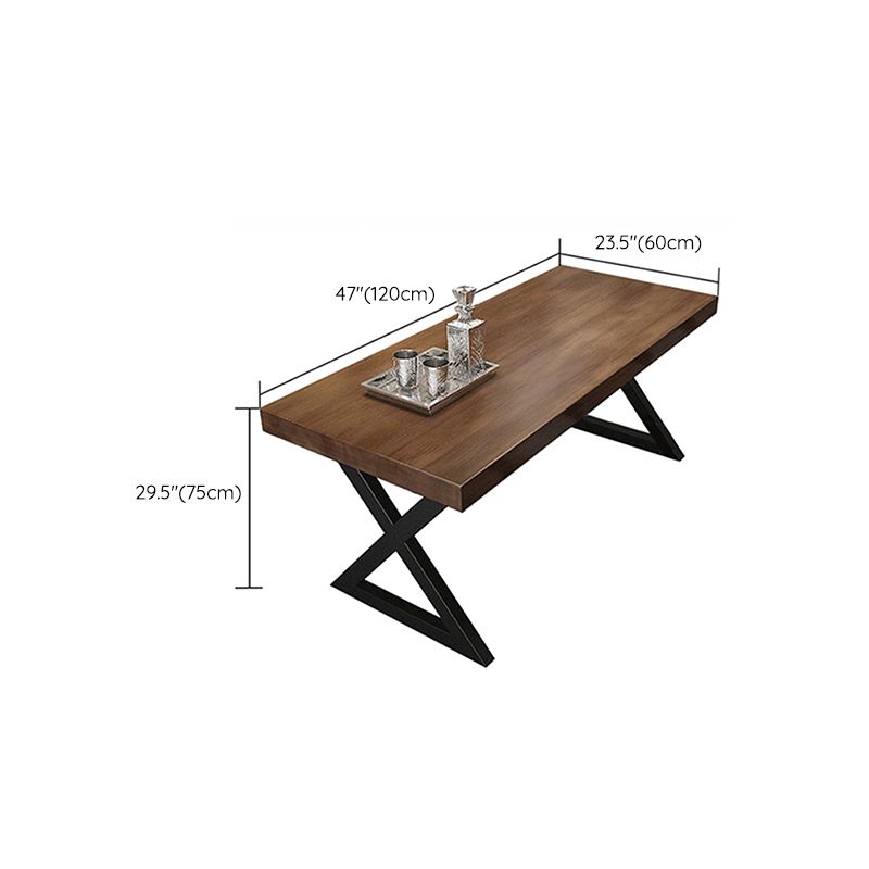 Mesa de comedor rectangular de madera maciza de estilo industrial con patas de hierro de pedestal doble