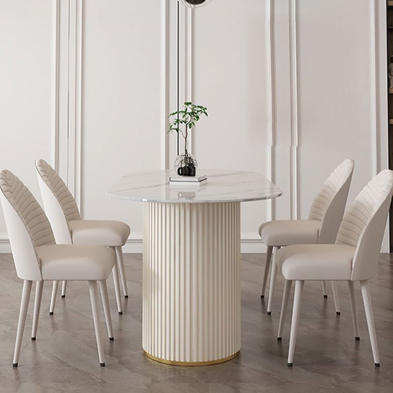 Modern Oval Dining Table Stone and Metal Double Pedestal Dining Table in White Clearhalo 'Dining Tables & Seating' 'Dining Tables' 'dining_table' 'furn' 'furn_dining_table' 'Furniture' 'furniture_dining_table' 'Kitchen & Dining Furniture' 1200x1200_47b4c3a7-16b6-449d-a2e9-626f7c84556e