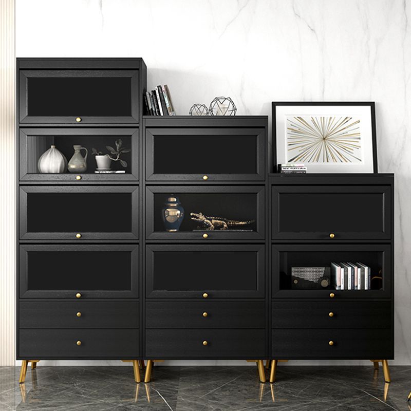 Armoire contemporaine à 2 tiroirs en bois noir, armoire à accent rectangle