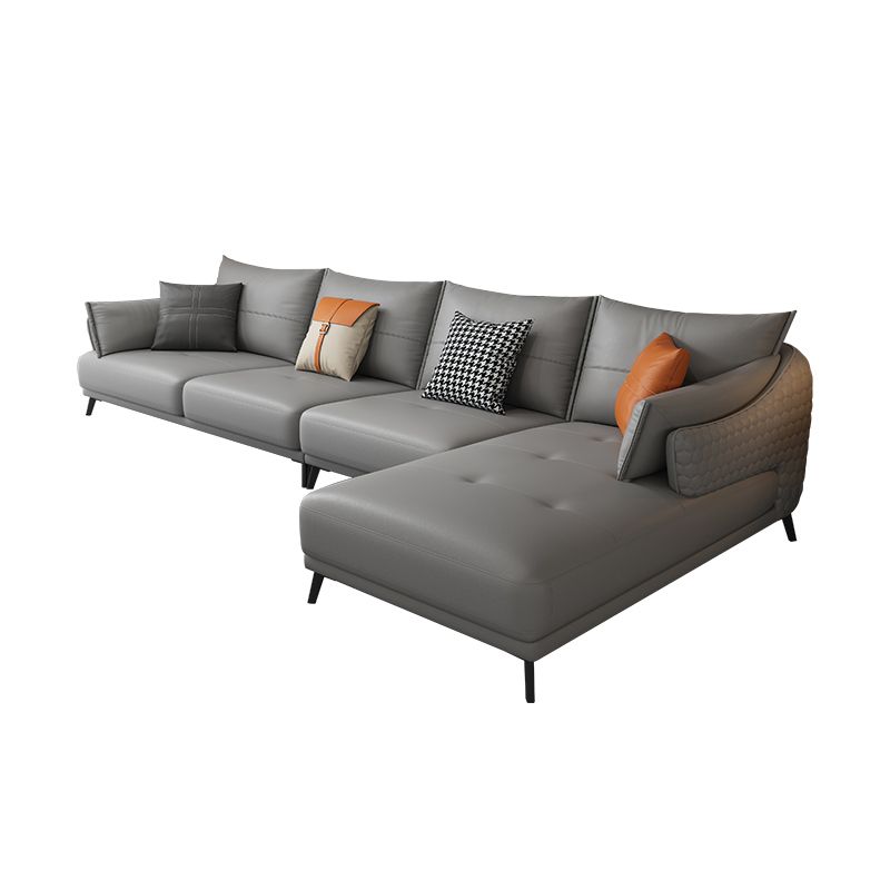 131.88" L x 66.92" W x 33.46" H Genuine Leather Sofa Pillow Top Arm Sectional Clearhalo 'furn' 'furn_sectionals' 'Furniture' 'furniture_sectionals' 'Living Room Furniture' 'Sectionals' 1200x1200_47babb31-74b2-4c73-b2bf-1ff355ab65ca