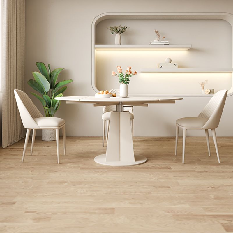 コンテンポラリー1/2/4/5/7ピース家具丸い石のダイニングセットホワイト