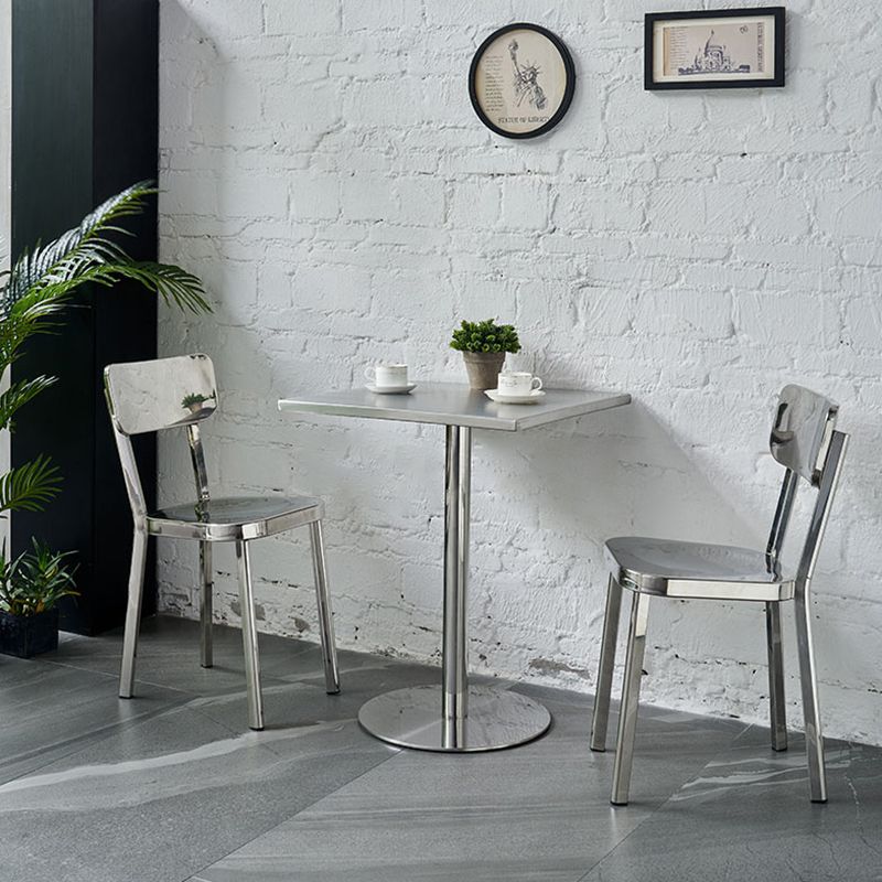 Square Table Dinette Table Industrial Stainless Steel Dinner Room Table with Tulip Base Clearhalo ' dining_table' 'Dining Tables & Seating' 'Dining Tables' 'furn' 'furn_dining_table' 'Furniture' 'furniture_dining_table' 'Kitchen & Dining Furniture' 'kitchen&dining_furn' 'kitchen' 'kitchen_dining_table' 1200x1200_47c28381-a745-4b2e-b2a5-fdd5486bcf1a