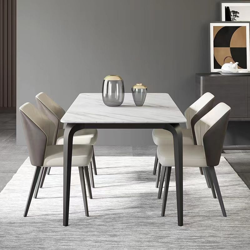 Industrial Rectangle Dining Table White Stone Top Table with Black Metal Legs Clearhalo 'Dining Tables & Seating' 'Dining Tables' 'dining_table' 'furn' 'furn_dining_table' 'Furniture' 'Kitchen & Dining Furniture' 1200x1200_47c32337-771a-4165-8d41-7045db6c5372