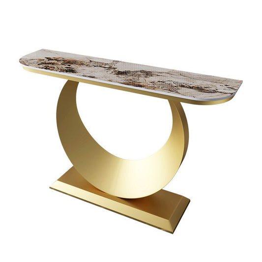 Mesa de acento de media luna contemporánea Mesa de consola de acabado antiguo en piedra