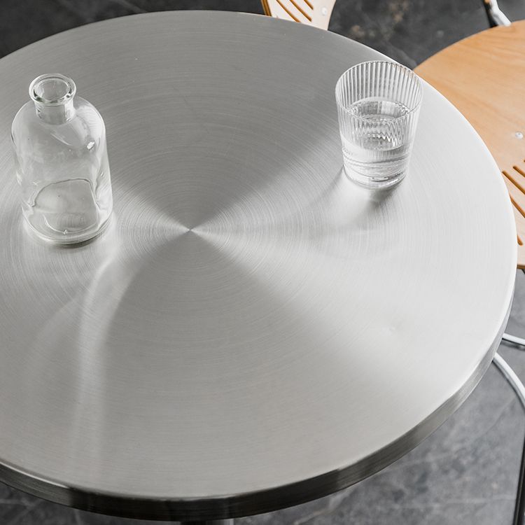 Modern Silver Metal Counter Table with Round Table Top Silver Pedestal Table Clearhalo 'Bar Furniture' 'Bar Tables' 'bar_tables' 'furn' 'furn_bar_tables' 'Furniture' 'furniture_bar_tables' 'Kitchen & Dining Furniture' 1200x1200_47c50728-2dc3-4e11-b3c3-2656bb3e4cea