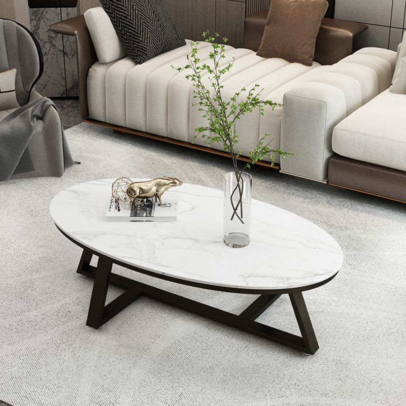 Glam Cross Legs Coffee Table Slate Oval Coffee Cocktail Table