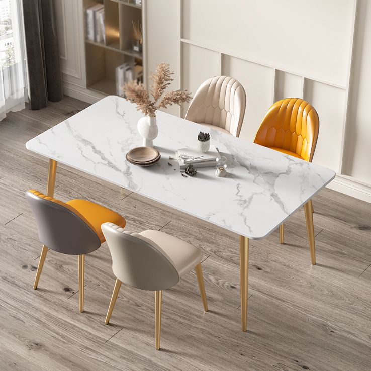 Rectangle 4 Legs Glam Dining Table White Fixed Table of Sintered Stone Clearhalo ' dining_table' 'Dining Tables & Seating' 'Dining Tables' 'furn' 'furn_dining_table' 'Furniture' 'furniture_dining_table' 'Kitchen & Dining Furniture' 'kitchen&dining_furn' 'kitchen' 'kitchen_dining_table' 1200x1200_47c9b857-f9f5-4413-aabd-deeacf847aaf