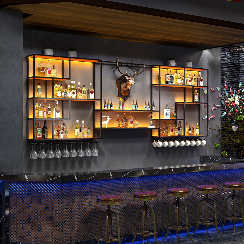 Wand gemonteerd wijnrek moderne metalen wijnfles en glazen rek voor bar
