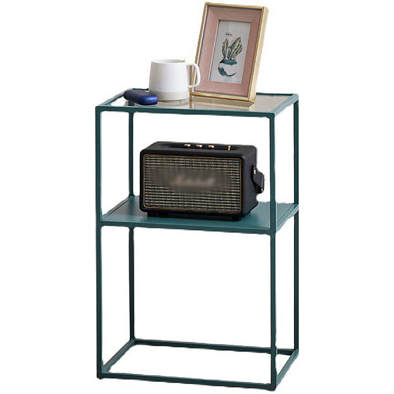23.6" Tall Ironcraft Frame End Table Glass Rectangular Top Side Table with Shelf