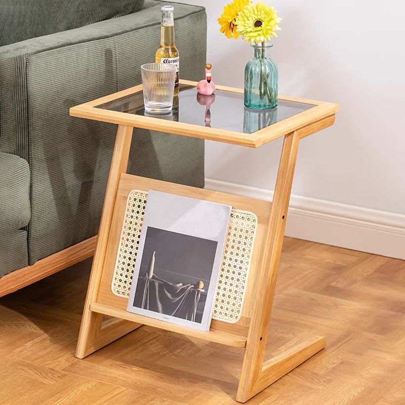 Sledge-shaped Base Design Bamboo Cane Craft Glass Finish Material Rectangular Side Table Clearhalo 'Coffee & Accent Tables' 'End & Side Tables' 'end_side_tables' 'furn' 'furn_end_side_tables' 'Furniture' 'Living Room Furniture' 1200x1200_47cc33e2-2477-455d-84fc-614d57e8d3af