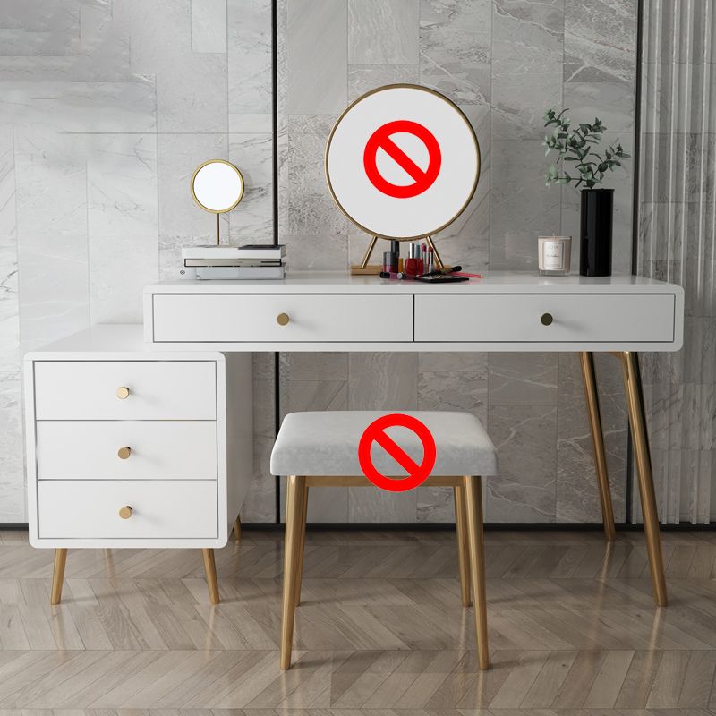 Wood and Metal Vanity Table with Stool Accent 5 Drawers Makeup Desk Clearhalo 'Bedroom Furniture' 'furn' 'furn_makeup_vanities' 'Furniture' 'Makeup Vanities' 'makeup_vanities' 1200x1200_47d01241-0c3c-4ef4-9865-a511b7c55566