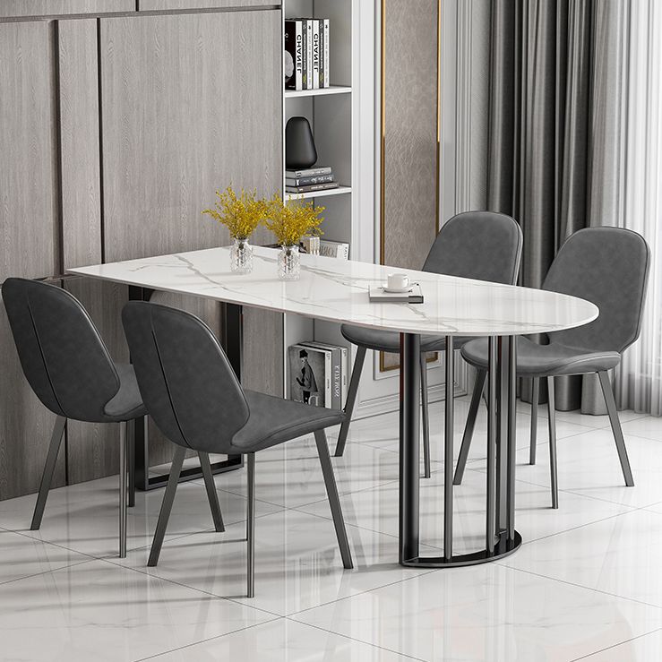 Simplicity Style Sintered Stone Dining Table Freeform Shape Table with Double Pedestal Base Clearhalo ' dining_table' 'Dining Tables & Seating' 'Dining Tables' 'furn' 'furn_dining_table' 'Furniture' 'furniture_dining_table' 'Kitchen & Dining Furniture' 'kitchen&dining_furn' 'kitchen' 'kitchen_dining_table' 1200x1200_47d1997b-32af-4a52-99e9-128b10b8ec1d
