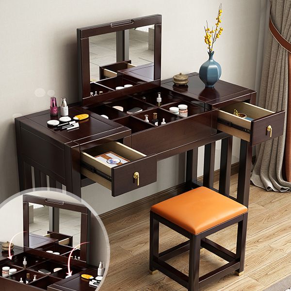 Traditions Rubberwood Vanity Set with Mirror 15.75"" Wide Brown Vanity Clearhalo 'Bedroom Furniture' 'furn' 'furn_makeup_vanities' 'Furniture' 'Makeup Vanities' 'makeup_vanities' 1200x1200_47d696c8-c4a3-4d1d-abc5-0be75ff91ea6
