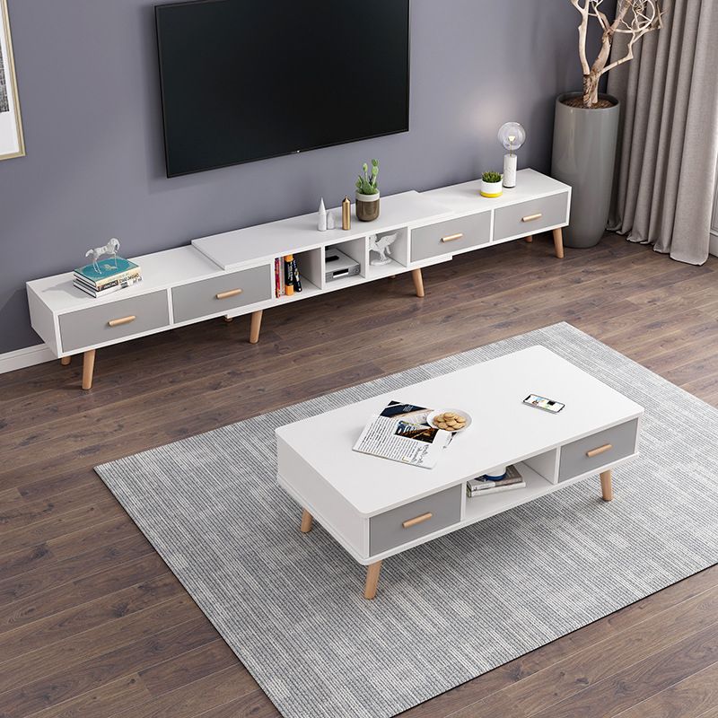 12" - Brede houten tv-standaard, verschuifbare Scandinavische tv-console met 2/3/4 lades