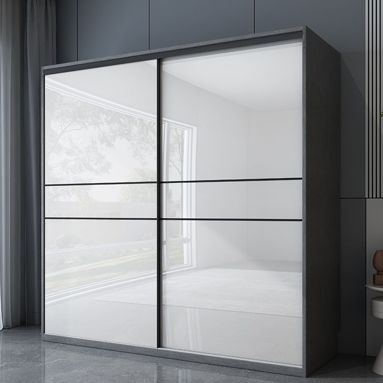 Armadietto moderno moderno moderno di stoccaggio in legno bianco lucido con porte scorrevoli