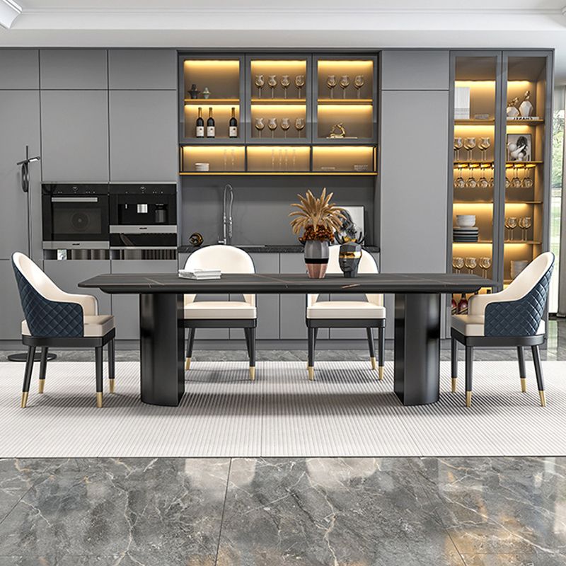 Modern Sintered Stone Dining Table Double Pedestal Table for Home Use Clearhalo 'Dining Tables & Seating' 'Dining Tables' 'dining_table' 'furn' 'furn_dining_table' 'Furniture' 'Kitchen & Dining Furniture' 1200x1200_47d86722-db38-4f04-a628-87c488eac013