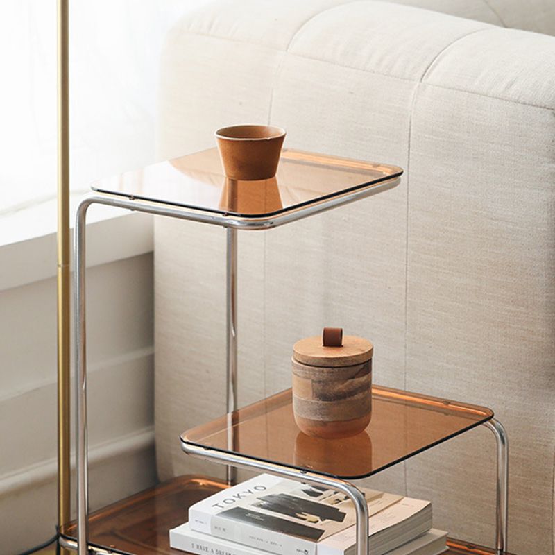 Tablero de vidrio de mesa lateral modernista con mesa auxiliar de 3 niveles cuadrados de almacenamiento