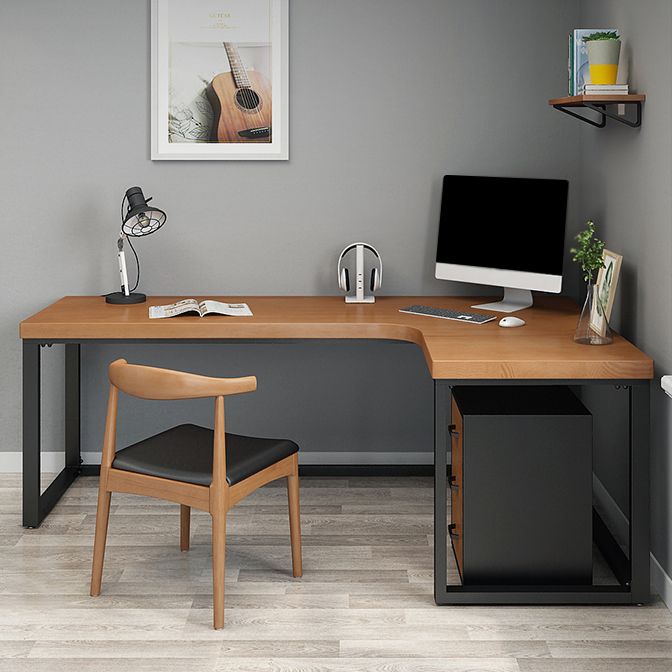 L-Shaped Modern Study Table Fixed Writing Table of Pinewood Solid Wood without Cabinet Clearhalo 'Furniture' 'furniture_office_desk' 'Office Desks' 'Office Furniture' 'office_desk' 1200x1200_47d96a80-019d-4b67-a275-317bb4892d5c