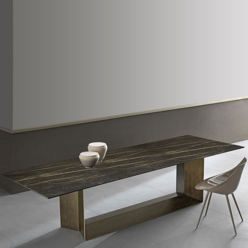 Metal Contemporary Rectangular Dining Table Sintered Stone Table with Trestle Clearhalo ' dining_table' 'Dining Tables & Seating' 'Dining Tables' 'furn' 'furn_dining_table' 'Furniture' 'furniture_dining_table' 'Kitchen & Dining Furniture' 'kitchen&dining_furn' 'kitchen' 'kitchen_dining_table' 1200x1200_47dad1a1-21de-42b0-8b7f-25171a5c10c6