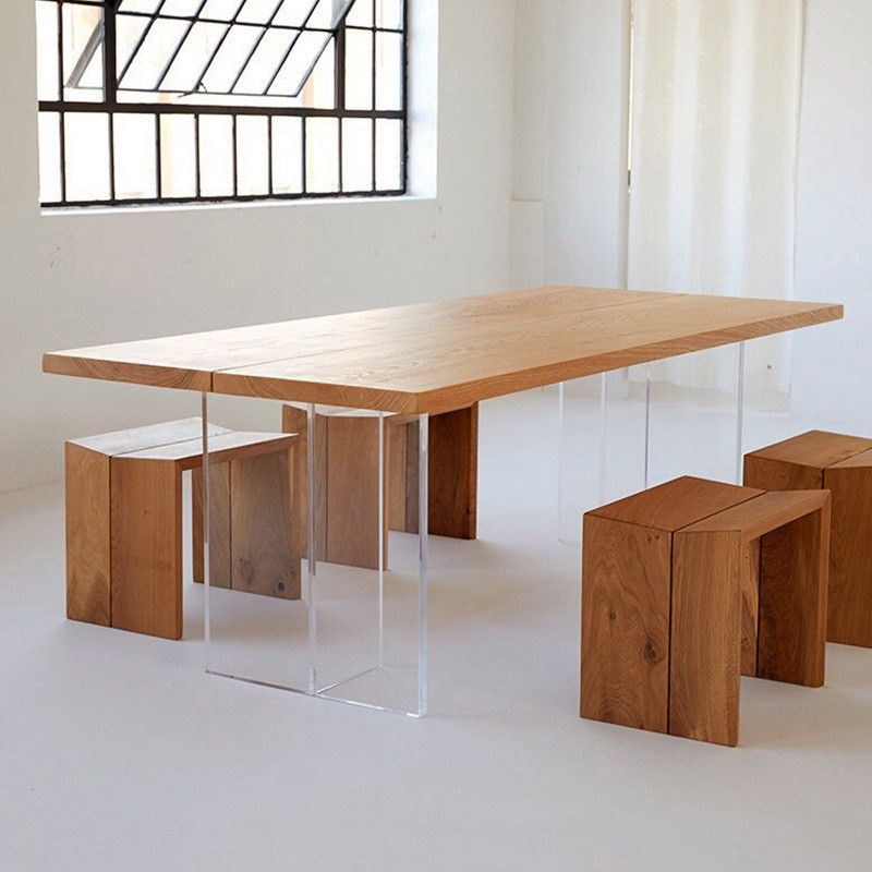 Rectangle Pine Wood Dining Table Modern Kitchen Table with Acrylic Double Pedestal Clearhalo 'Dining Tables & Seating' 'Dining Tables' 'dining_table' 'furn' 'furn_dining_table' 'Furniture' 'furniture_dining_table' 'Kitchen & Dining Furniture' 1200x1200_47db3d45-3a57-41a7-865f-f0c3337fb815