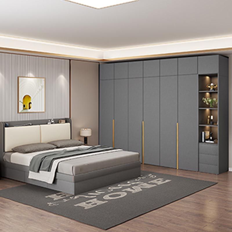 Modern Gray Storage Cabinet with Hinged Doors Faux Wood Cabinet for Bedroom