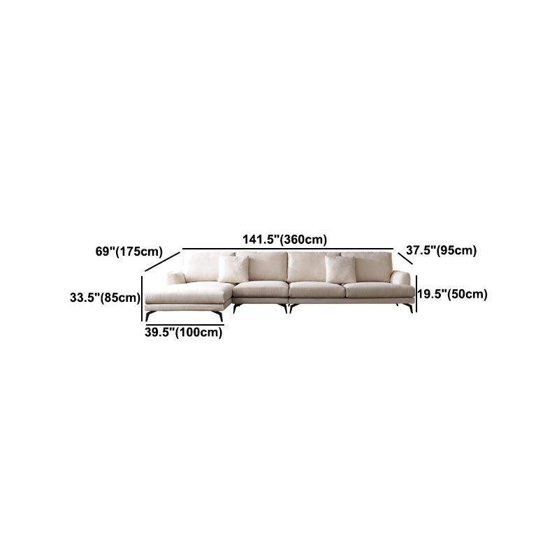 Ivory 4-seat Square Arm Sectional Scandinavian Fabric Sofa & Chaise Clearhalo 'furn' 'furn_sectionals' 'Furniture' 'Living Room Furniture' 'Sectionals' 1200x1200_47ddc904-482a-4a9e-9448-858dc8cedd7f