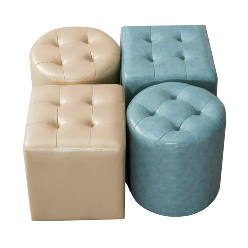 Water Resistant Round Standard Modern Solid Color Leather Pouf