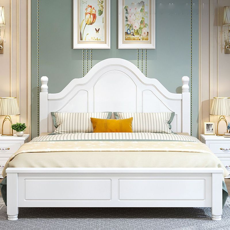 Victorian Style White Standard Bed Pine Wood Bed Frame with Custom Gold Legs