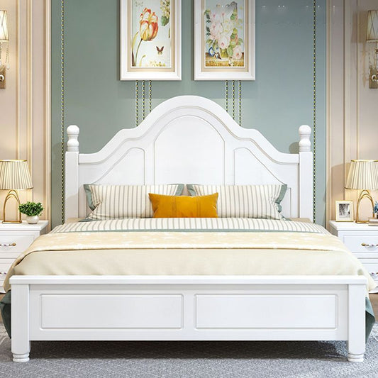 Victorian Style White Standard Bed Pine Wood Bed Frame with Custom Gold Legs
